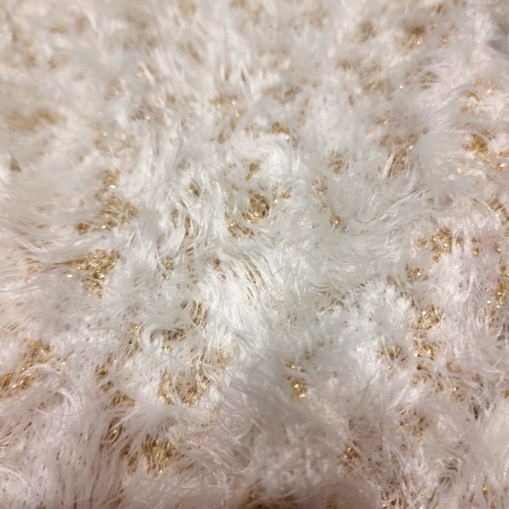 🔸🐇🔸Delightful XOXO Soft Ivory & Gold Lame Plush Furry Sweater Cardigan - M - Picture 13 of 16